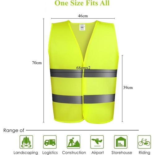 Mamizo Gilets De Sécurité, Gilet Réfléchissant Jaune, Haute Visibilité À 360 °, Gilet Respirable Et Lavable 70 * 46cm, À La Norme Ce (10)