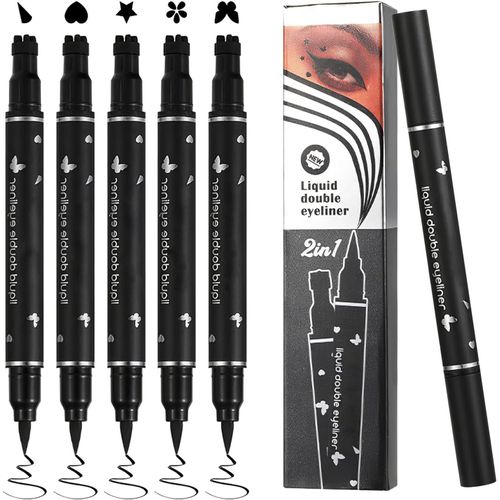 Naeryut-5 Pcs Eyeliner,Double Head Set Of Liquid Eyeliner Buffer Pens,Black Eyeliner,Anti-Stain Waterproof And Durable,Triangle,Heart,Star,Flower,Butterfly For Artistic Makeup 