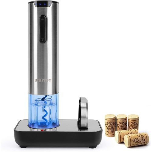 LETNERNY-Tire-Bouchon Électrique,Ouvre-Bouteille Électrique,Professionnel Ouvre-Bouteille Avec Indicateur Led De Batterie Et Base De Charge Usb Et Coupe-Capsule, Acier Inoxydable