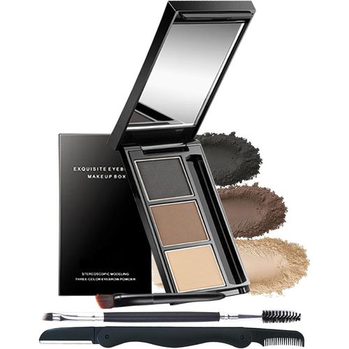 Naeryut-Eyebrow Powder Palette 3 Colors Tinted Powder Palette Durable Waterproof Gray Brown Series Eyebrow Filler And Sculpting Eyebrow For Women With Eyebrow Brush And Mirror Set 03 
