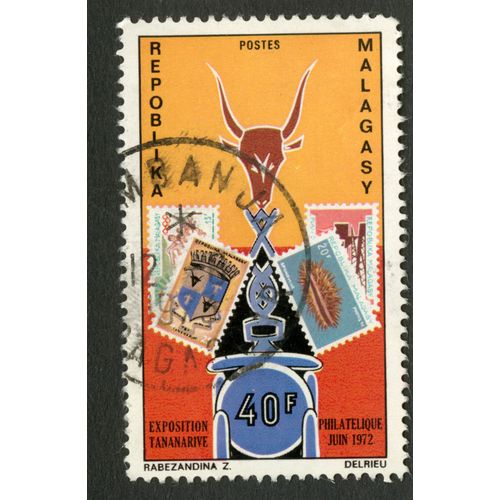 Timbre Oblitéré Repoblika Malagasy, Exposition Philatélique Tananarive Juin 1972, Postes, 40 F