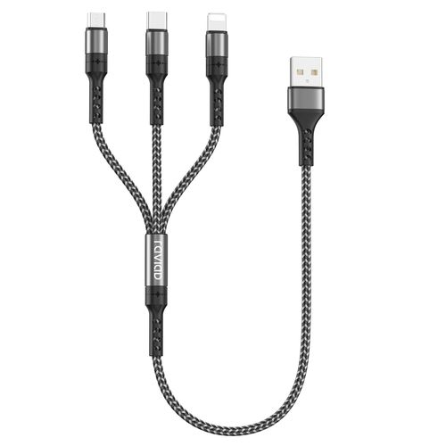 LETNERNY-Câble Chargeur Multi Embout Court [50Cm], 3 En 1 Câble Universel Cable Multi Chargeur De Chargement Avec Lightning+ Usb C+ Micro Connecteur Pour Iphone, Samsung Galaxy, Huawei, Oneplus- Gris