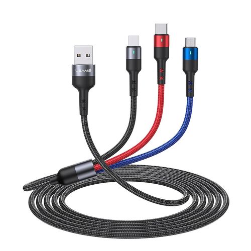 Letnerny-Câble Multi Usb, 3 En 1 Câble Universel 3m Multi Usb Câble De Chargement En Nylon Tressé Avec Ip Micro Usb Type C Connecteurs Multi Chargeur Cable Pour Téléphone Tablettes