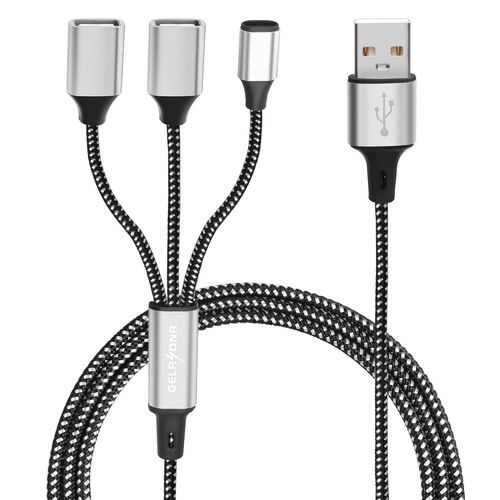 LETNERNY-Câble Usb Répartiteur 3 Ports 1M, 3 En 1 Type A Mâle Vers Femelle Splitter Avec Type C Connecteurs Nylon Multi Cordon Multiple Porte Multipr Extender Hub Chargeur Split (1 To 3)