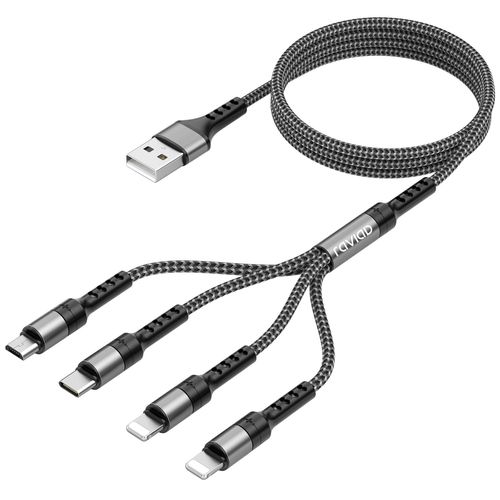Letnerny-Câble Multi Chargeur, Câble 4 En 1[1.2m] Câble Multi Usb De Chargement En Nylon Avec Micro Usb Type C Lightning Câble Pour Iphone, Samsung Galaxy S24, Huawei, Honor, Oneplus- Gris