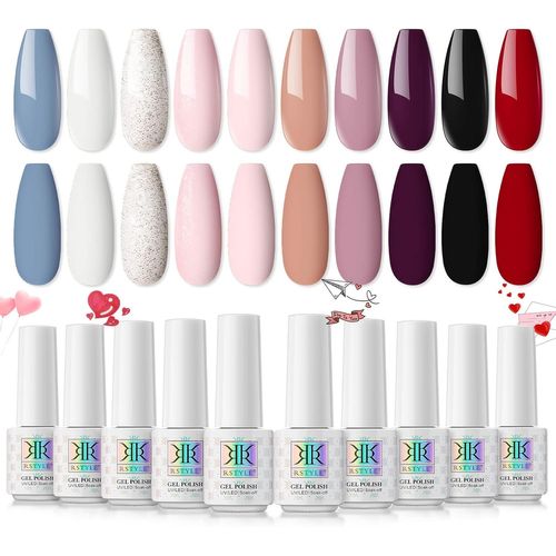 Naeryut-Vernis Semi Permanent,10pcs Nu Rose Rouge Blanc Vernis À Ongles Gels Semi-Permanents Lot,Uv Led Nail Polish Pastel Summer Soak Off Uv Gel Vernis A Ongles Noir 5ml 