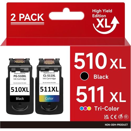 LETNERNY-510 511 Xl Cartouches D'Encre Remanufacturées Pour Cartouches Canon Pg-510 Cl-511 Noir Et Couleur, Canon Pg-510Xl Cl-511Xl Pour Pixma Mp280 Mp495 Mp230 Mp250 Ip2700 Mp252 Mp270 Mp240 Mp490