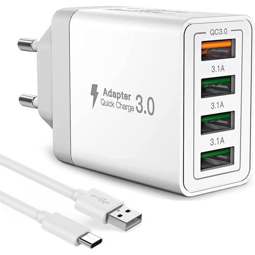 Ershi-Chargeur Usb 4 Ports, Quick Charge 3.0 + 3 Usb-A Avec Câble Universel Type-C, Chargeur Multi Usb Compatible Avec Téléphones,[1