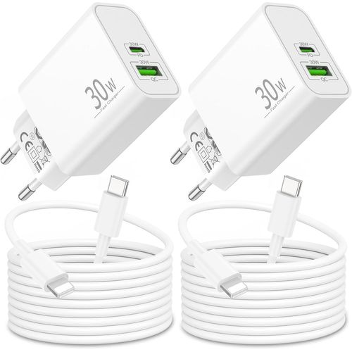 Ershi-30w 2-Port Rapide Chargeur Pour Iphone 14/13/12/11 Pro Max Plus Mini Se, Iphone Xs Xr X 8 7 6 5, I Pad, Airpods, Prise Usb C[1