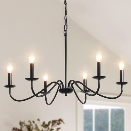 Letnerny-Lustre Noir Vintage, 6 Lumières Suspension Luminaire Industrielle Lustre Salon Chambre Salle À Manger Couloir Entree, Ampoule E14 (Non Incluses)