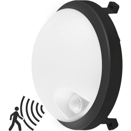 LETNERNY-12W Applique Murale Led Extérieure Intérieur Avec Détecteur De Mouvement, Ip54 Etanche Luminaire, Éclairage Rond Blanc Lumière Rond, 900Lm 4000K Blanc Neutre, Lot De 1