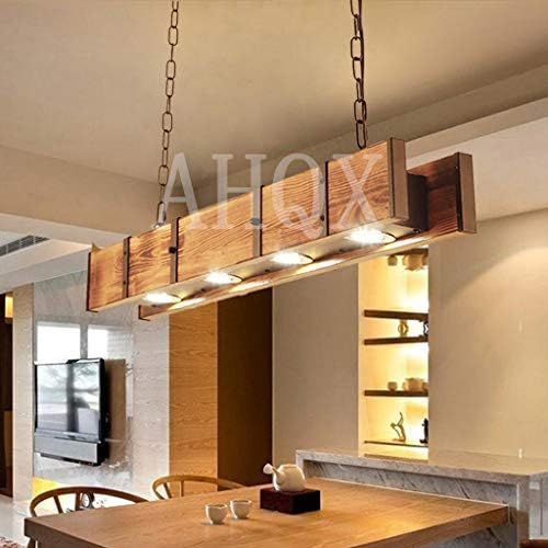 Letnerny-Lustre Bois Massif Rétro Pendentif Lampe Suspendue Fer Forgé 4*3000k Led Chaîne Hauteur Réglable Lumière Suspension Table À Manger Lampe Chambre Salon Café Bar Cuisine Plafonnier Éclairage P