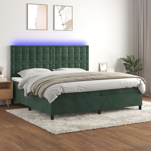 Vidaxl Sommier Tapissier Matelas Et Led Vert Foncé 200x200 Cm Velours