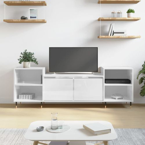 Vidaxl Meuble Tv Blanc Brillant 160x35x55 Cm Bois D'ingénierie