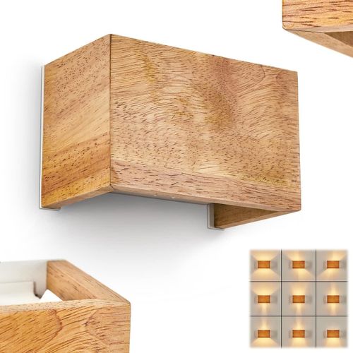 LETNERNY-Applique Badajoz, Lampe Murale En Bois/Métal Naturel/Blanc, Lampe Carrée Avec Différents Effets De Lumière, Luminaire Up & Down, 1 X G9, Ampoule(S) Non Incluse(S)