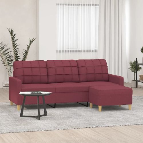 Vidaxl Canapé À 3 Places Avec Repose-Pieds Rouge Bordeaux 180 Cm Tissu