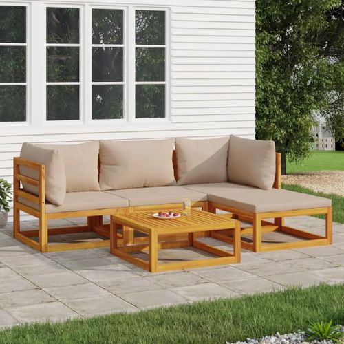 Salon De Jardin 5 Pcs Avec Coussins Taupe Bois Massif