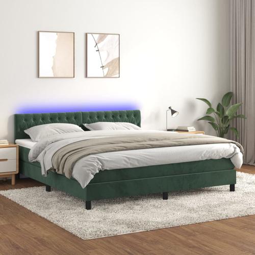 Vidaxl Sommier Tapissier Matelas Et Led Vert Foncé 160x200 Cm Velours