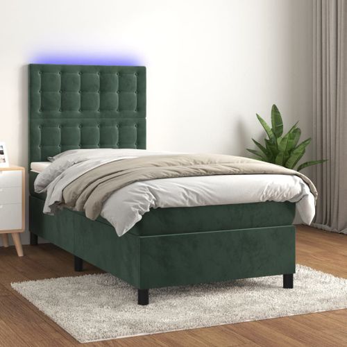 vidaXL Sommier tapissier et matelas et LED Vert foncé 90x200cm Velours
