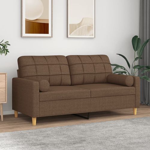 Vidaxl Canapé 2 Places Avec Oreillers Décoratifs Marron 140 Cm Tissu