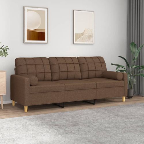 Vidaxl Canapé 3 Places Avec Oreillers Décoratifs Marron 180 Cm Tissu