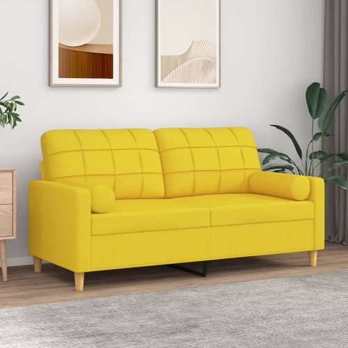 Vidaxl Canapé 2 Places Avec Oreillers Jaune Clair 140 Cm Tissu