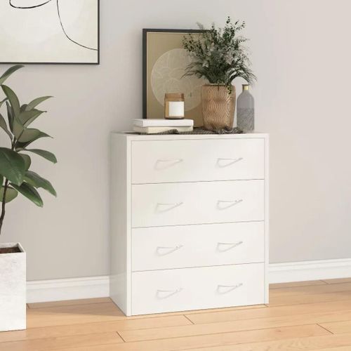 Buffet Avec 4 Tiroirs 60x30,5x71 Cm Blanc Brillant