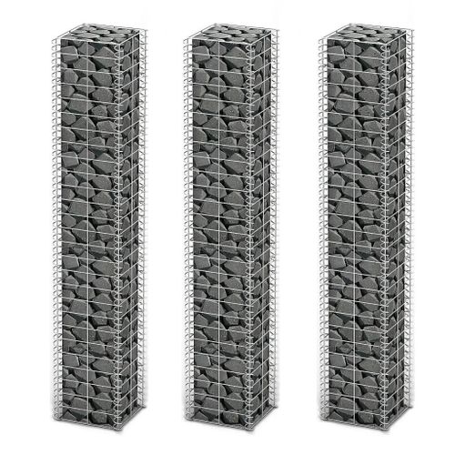 Jeu De Panier De Gabion 3 Pcs Fil Galvanisé 25x25x150 Cm