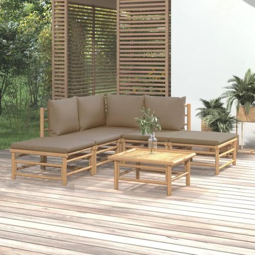 Salon De Jardin 6 Pcs Avec Coussins Taupe Bambou