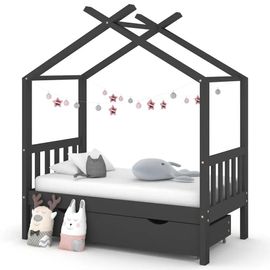 Cadre De Lit Enfant Avec Tiroir Gris Foncé Pin Massif 70x140 Cm