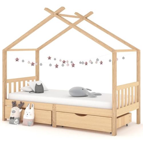 Cadre De Lit Enfant Avec Tiroirs Bois De Pin Massif 90x200 Cm