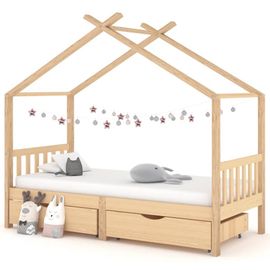 Cadre De Lit Enfant Avec Tiroirs Bois De Pin Massif 90x200 Cm