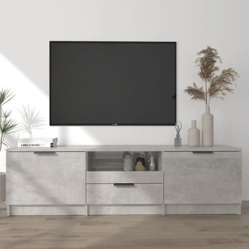 Meuble Tv Gris Béton 140x35x40 Cm Bois D'ingénierie