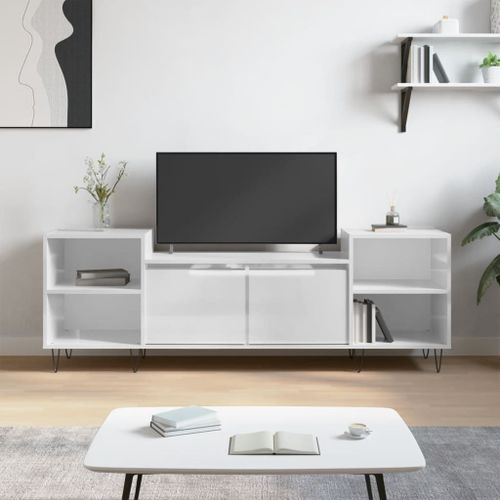 Vidaxl Meuble Tv Blanc Brillant 160x35x55 Cm Bois D'ingénierie