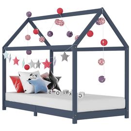 Cadre De Lit D'enfant Gris Bois De Pin Massif 90 X 200 Cm