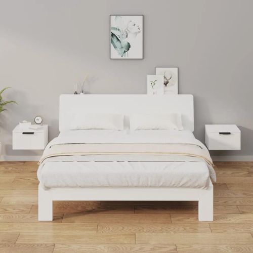 Tables De Chevet Murales 2 Pcs Blanc Brillant 34x30x20 Cm