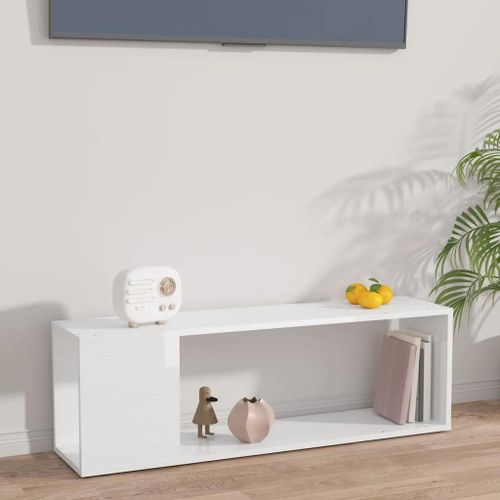 Meuble Tv Blanc Brillant 100x24x32 Cm Bois D'ingénierie