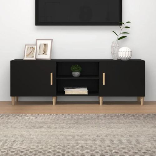 Meuble Tv Noir 150x30x50 Cm Bois D'ingénierie