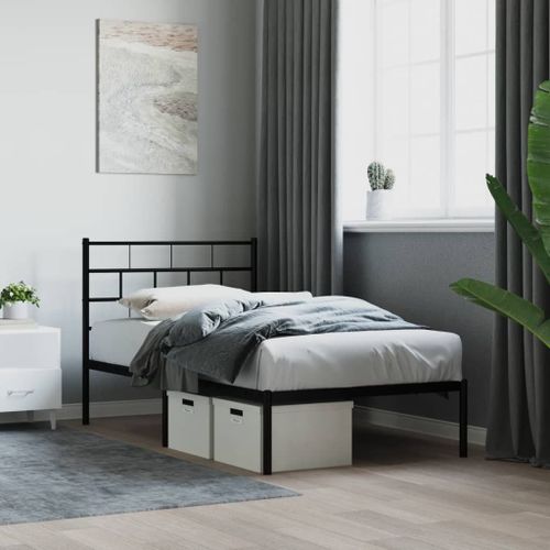 Vidaxl Cadre De Lit Métal Sans Matelas Avec Tête De Lit Noir 100x190cm