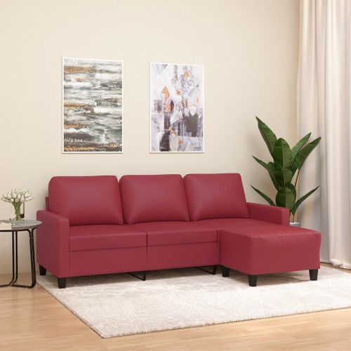 Vidaxl Canapé À 3 Places Repose-Pieds Rouge Bordeaux 180 Cm Similicuir