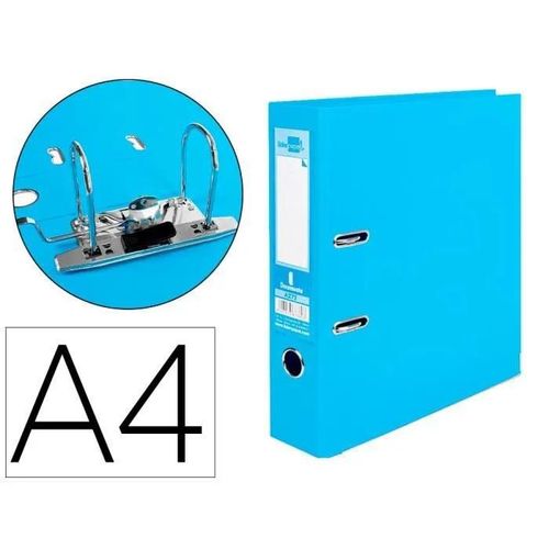 Classeur Levier Liderpapel A4 Documenta Carton Rembordé 1,9mm Dos 75mm Rado Métallique Coloris Bleu Ciel
