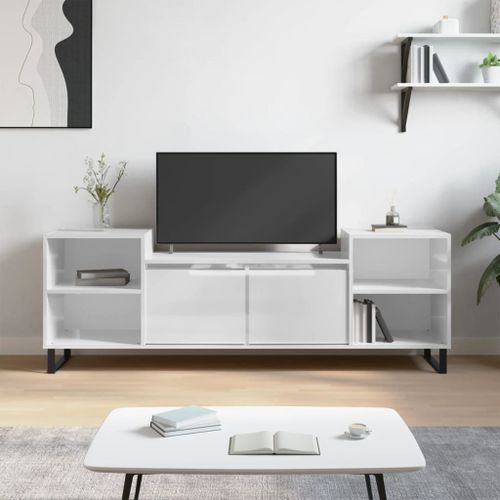 Vidaxl Meuble Tv Blanc Brillant 160x35x55 Cm Bois D'ingénierie