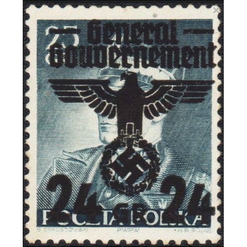 Pologne, Occupation Allemande, Général Gouvernement 1940, Très Beau Timbre Neuf** Luxe Yvert, 37 Maréchal Rydz-?mig?y Surchargé Grand Aigle, Croix Gammée Et Nouvelle Valeur.