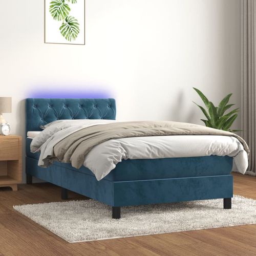 Vidaxl Sommier Tapissier Et Matelas Et Led Bleu Foncé 80x200cm Velours