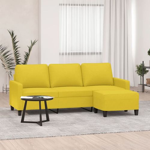 Vidaxl Canapé À 3 Places Avec Repose-Pieds Jaune Clair 180 Cm Tissu