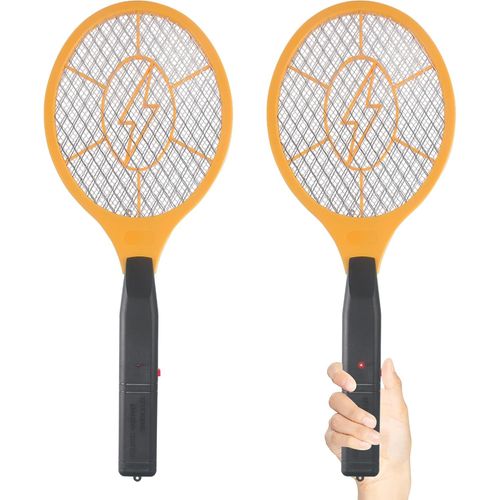 Handheld Bug Zapper - Indoor Outdoor Zapping Racket for Pest Mosquito & Flies - Battery Powered Safe to Touch with 3-Layer Safety Mesh, Standard Size, Pack of 2