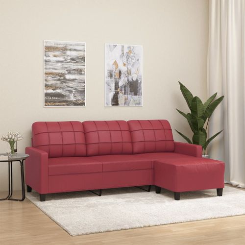 Vidaxl Canapé À 3 Places Repose-Pieds Rouge Bordeaux 180 Cm Similicuir