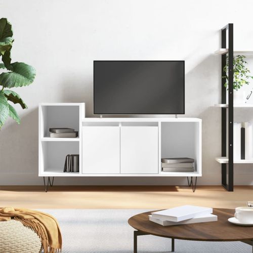 Vidaxl Meuble Tv Blanc Brillant 100x35x55 Cm Bois D'ingénierie