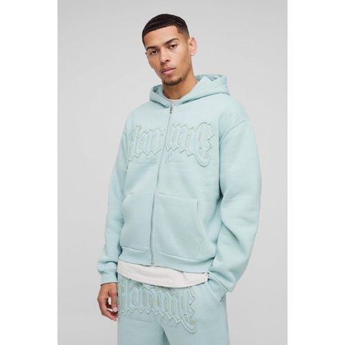 Sweat À Capuche Oversize Zippé À Écusson Homme - Bleu - S, Bleu
