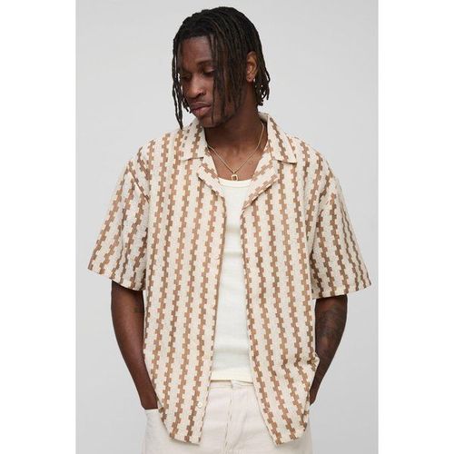 Tall - Chemise Texturée À Rayures Et Imprimé Géométrique Homme - Brun Doré - L, Brun Doré